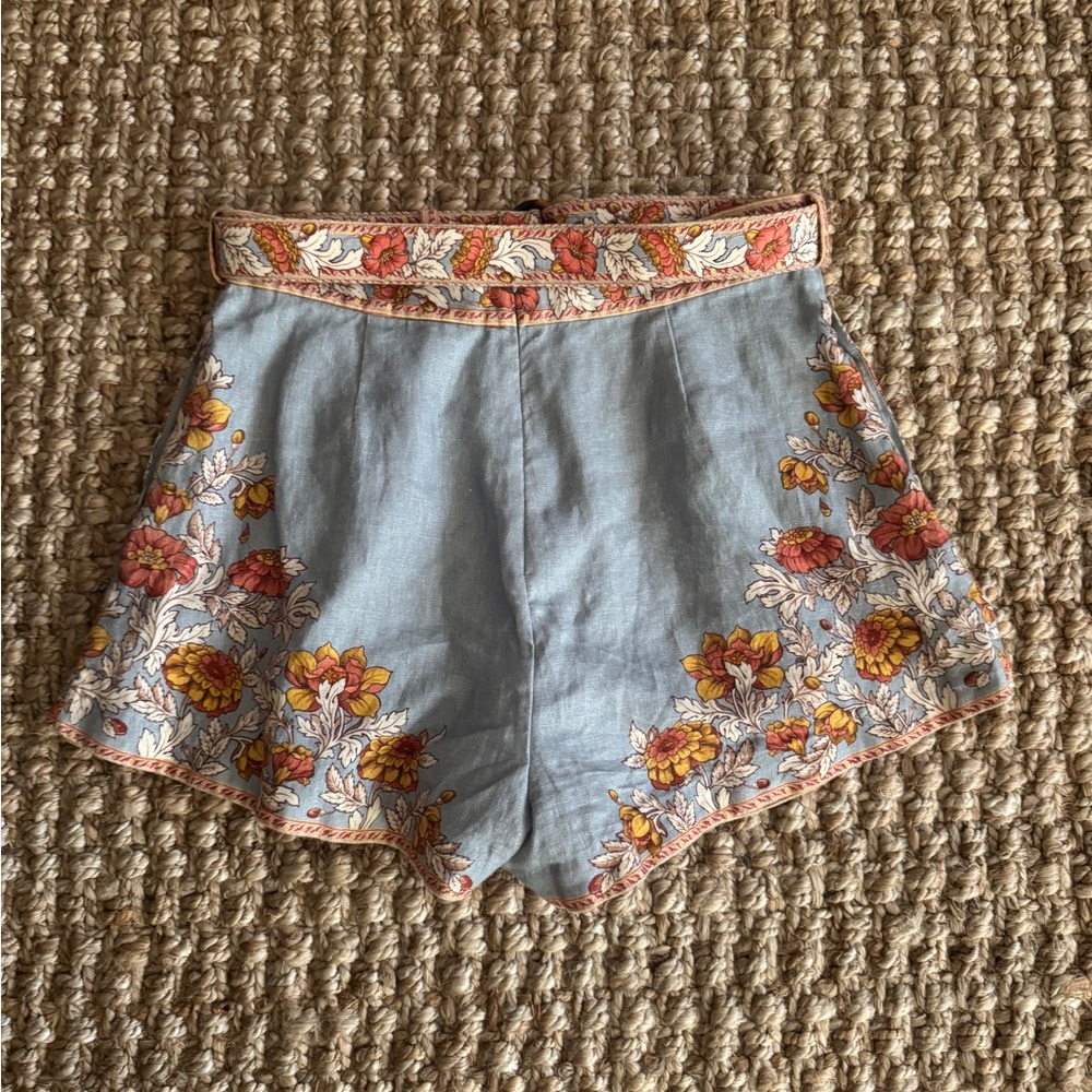 Zimmermann Andie Blue Floral High Waist Shorts - Picture 3 of 8